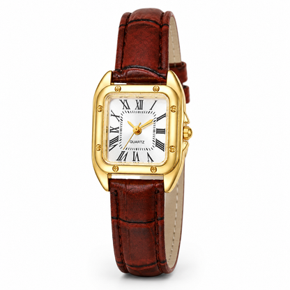 Montre Femme - Or Blanc Marron Cuir