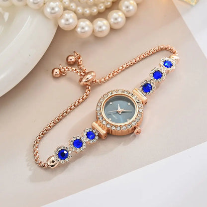 Montre Bracelet Femme Fleur de Lys Bleue Strass