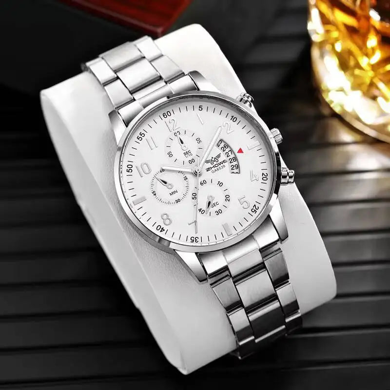 Montre Homme Luxe Argent Blanc Quartz