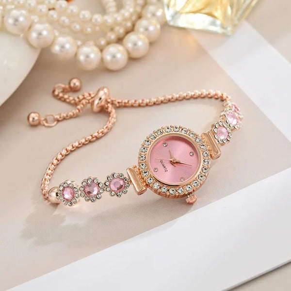 Montre Fleur de Luxe Rose Quartz Strass