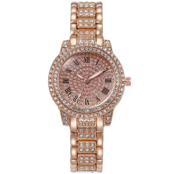 Montre Luxe Rose Cristal Zircon Femme