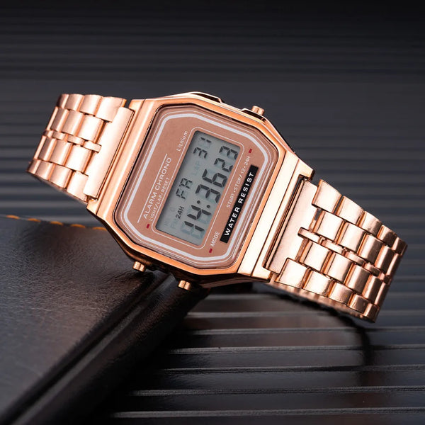 Montre LED Silicone Or Rose : Chic & Moderne