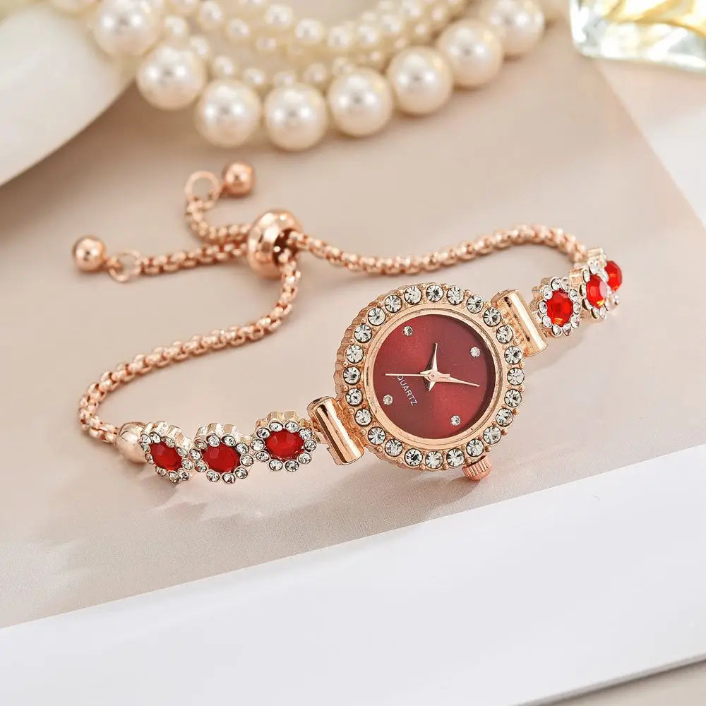 Montre Bracelet Rouge Fleurs & Strass