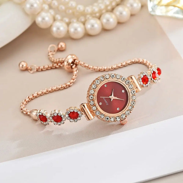 Montre Bracelet Rouge Fleurs & Strass