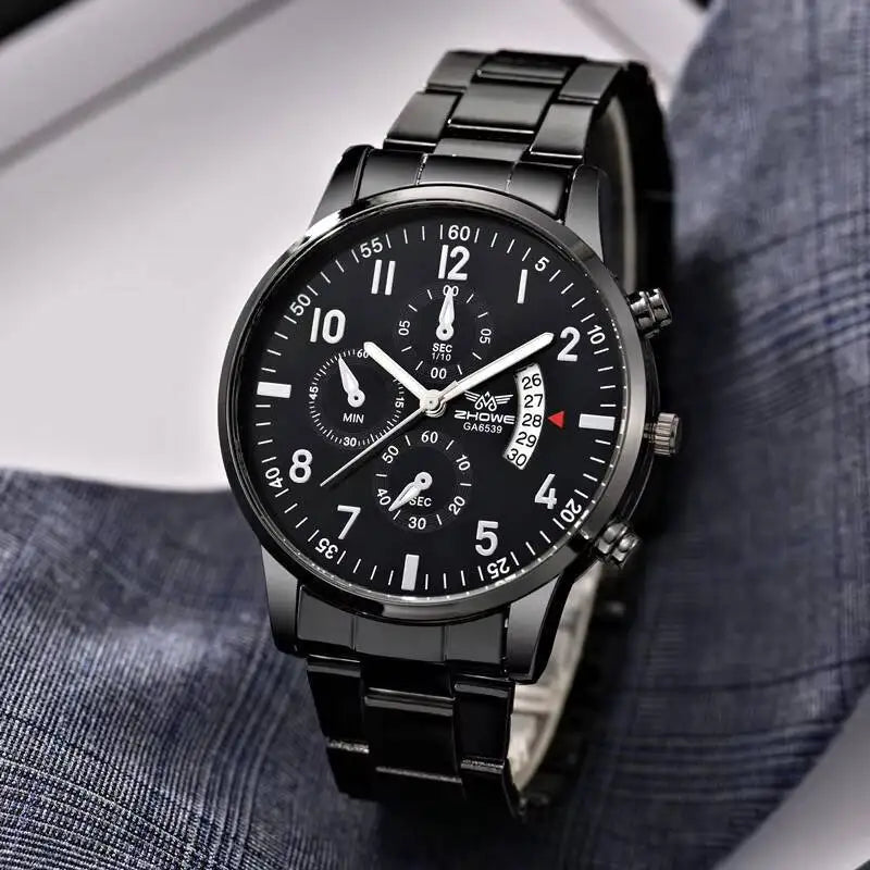 Montre Homme Luxe Quartz Black Silver