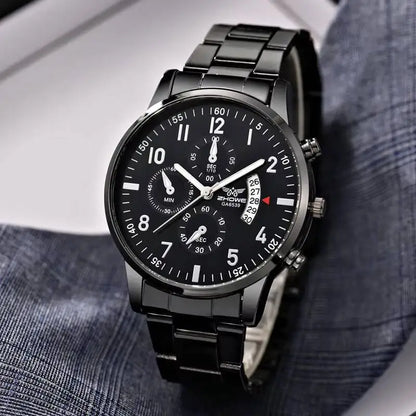 Montre Homme Luxe Quartz Black Silver