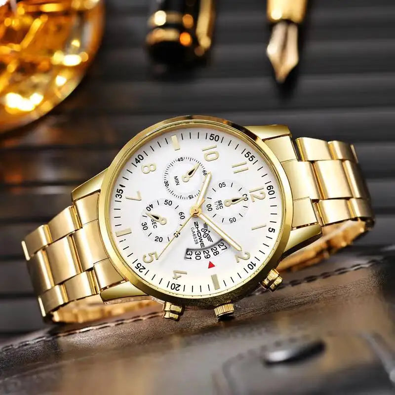 Montre Homme Luxe Gold White