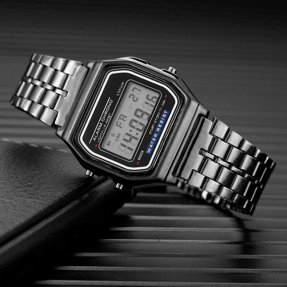 Montre LED Silicone Or Rose & Noir Femme