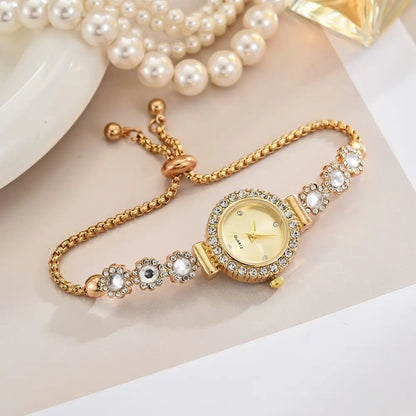 Montre Femme Bracelet Doré Strass & Diamants Florale