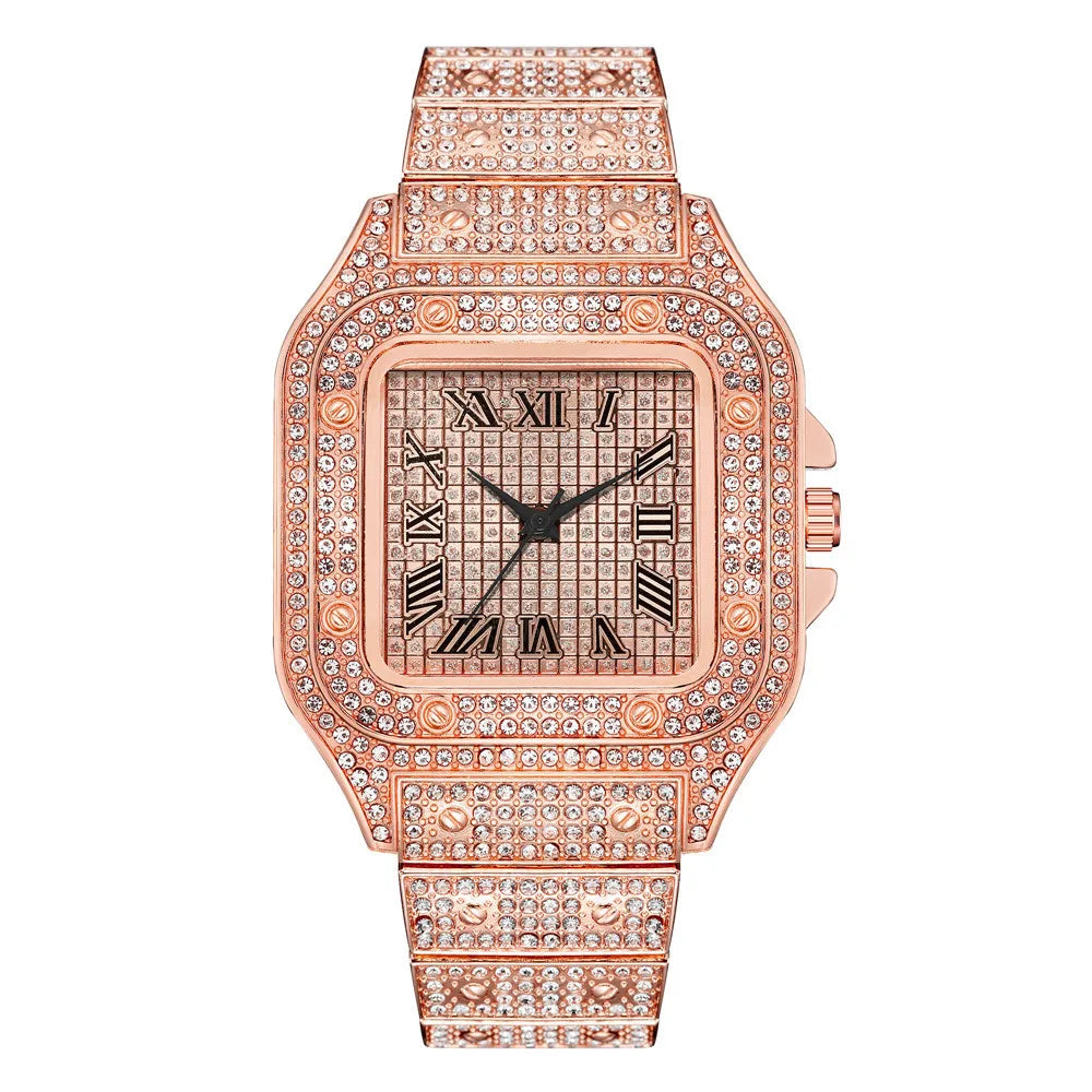 Montre Homme Acier Rose Gold Carrée Échelle Romaine