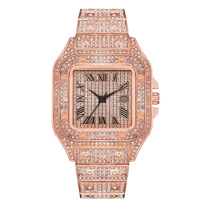 Montre Homme Acier Rose Gold Carrée Échelle Romaine