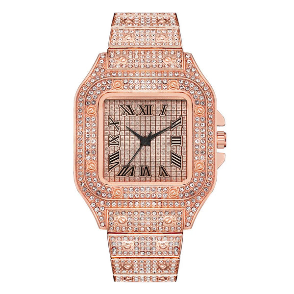 Montre Homme Acier Rose Gold Carrée Échelle Romaine