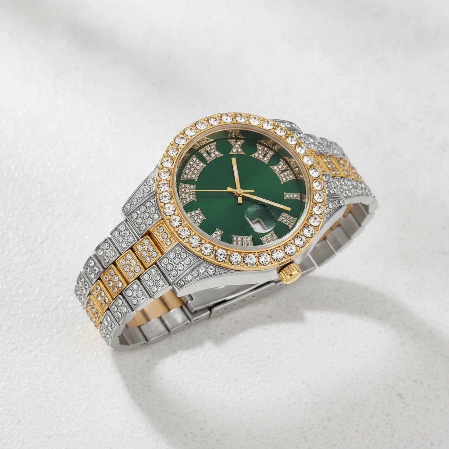 Montre Homme Hip Hop Strass Vert Vintage