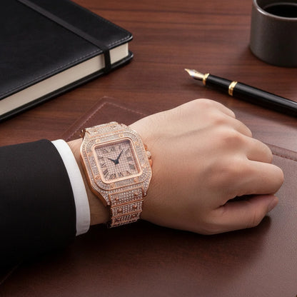Montre Homme Acier Rose Gold Carrée Échelle Romaine