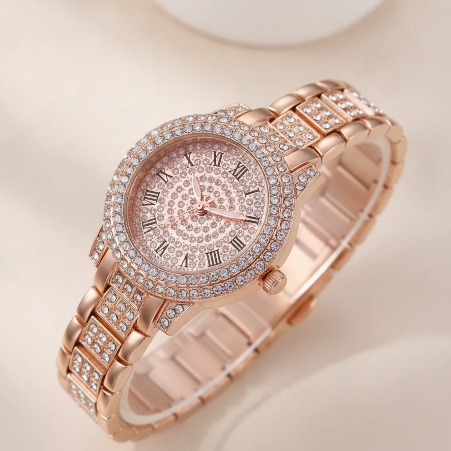 Montre Luxe Rose Cristal Zircon Femme