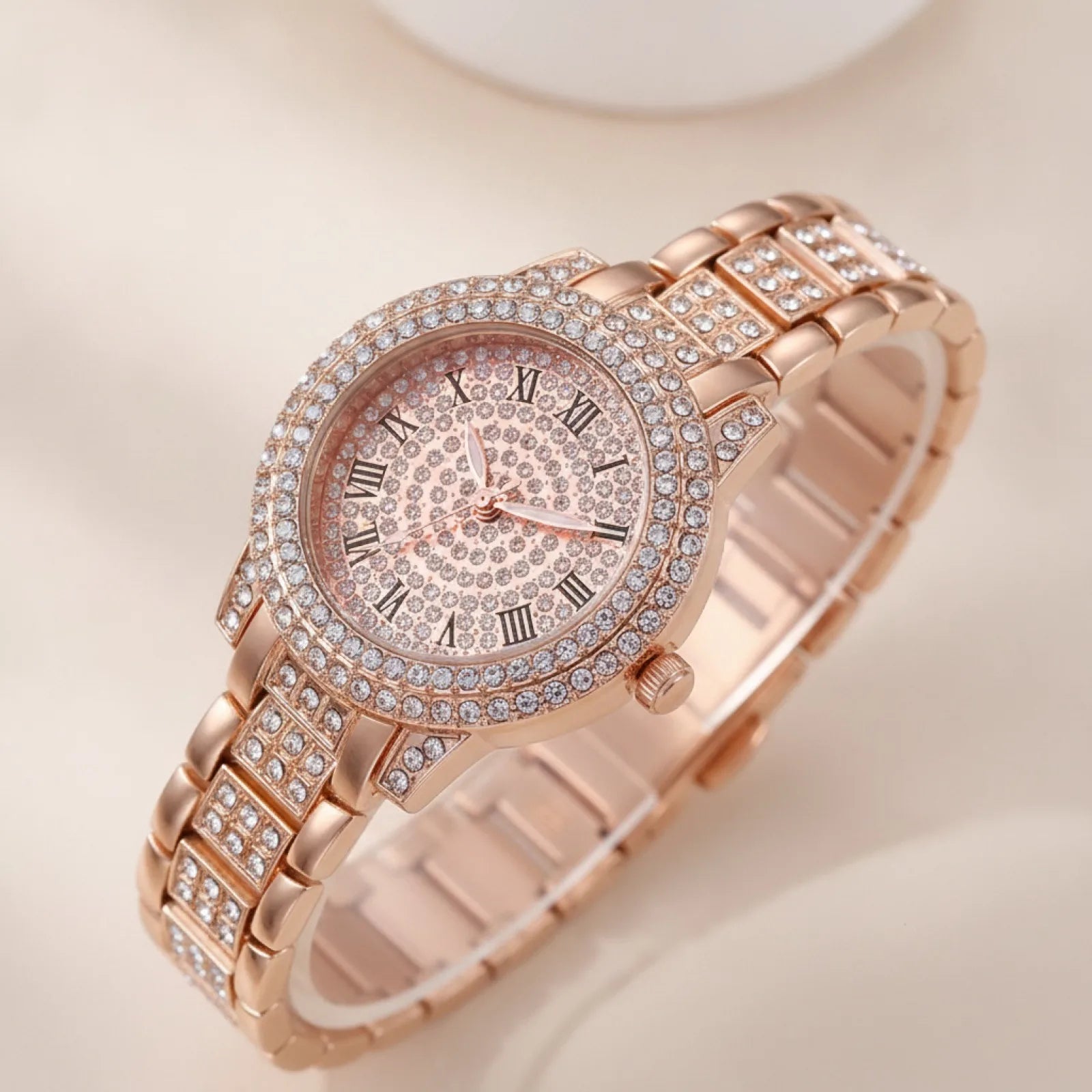 Montre Luxe Rose Cristal Zircon Femme