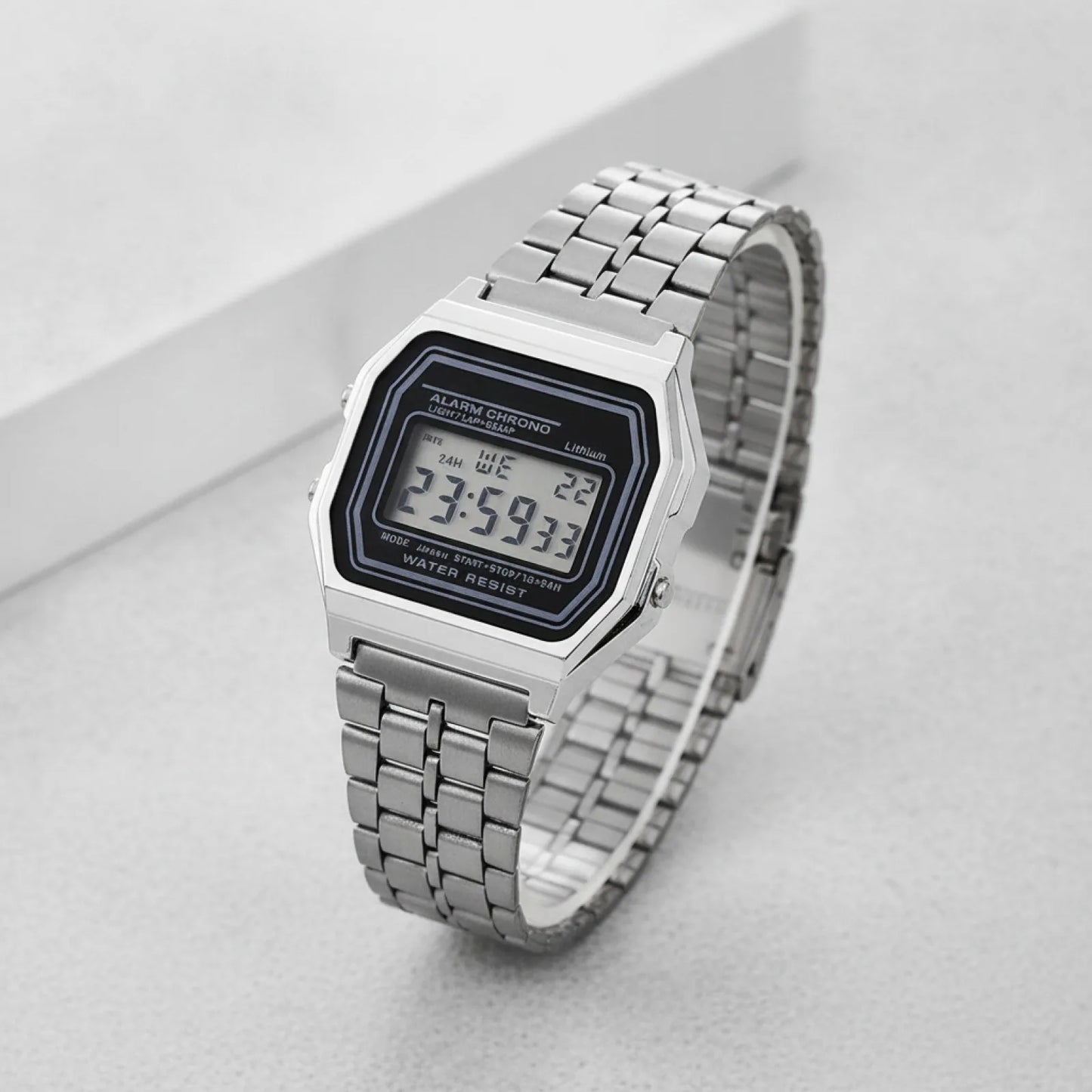 Montre LED Vintage Militaire Argentée Unisexe