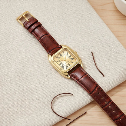 Montre Carrée Femme Cuir & Chiffres Romains