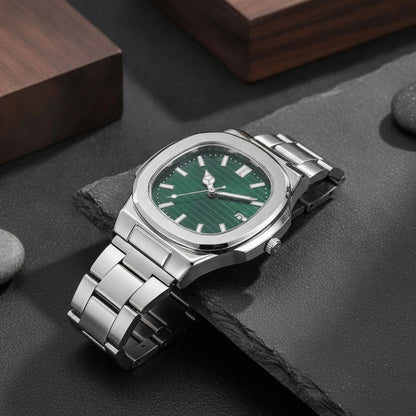 Montre Carrée Luxe Homme Acier Quartz Calendrier
