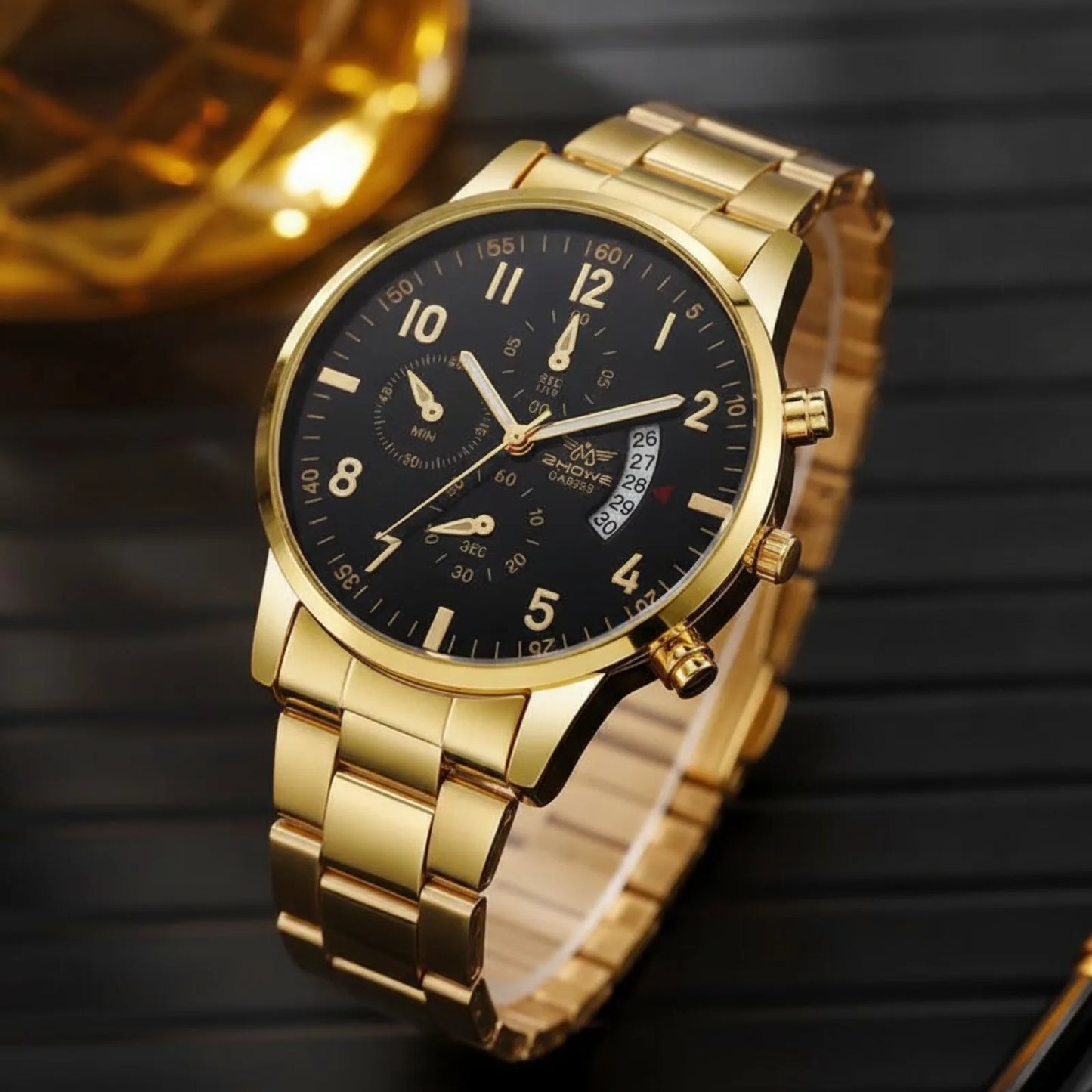 Montre Homme Luxe Quartz Gold Black