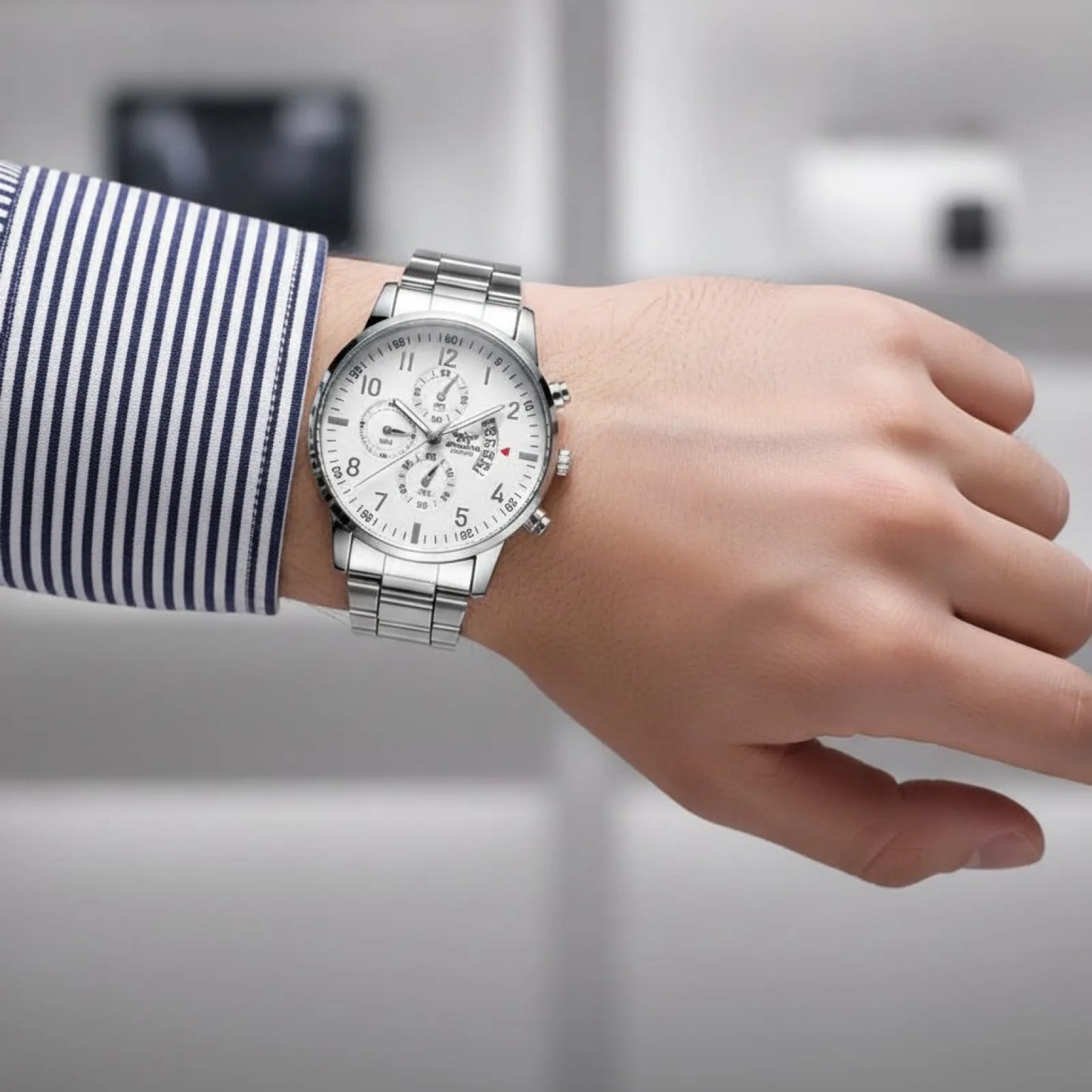 Montre Homme Luxe Argent Blanc Quartz
