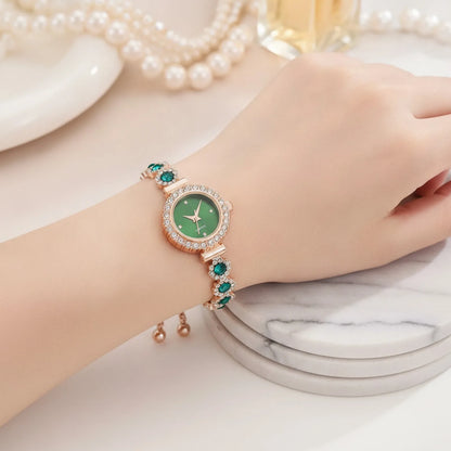 Montre Bracelet Femme Fleur Éclatante Strass Vert
