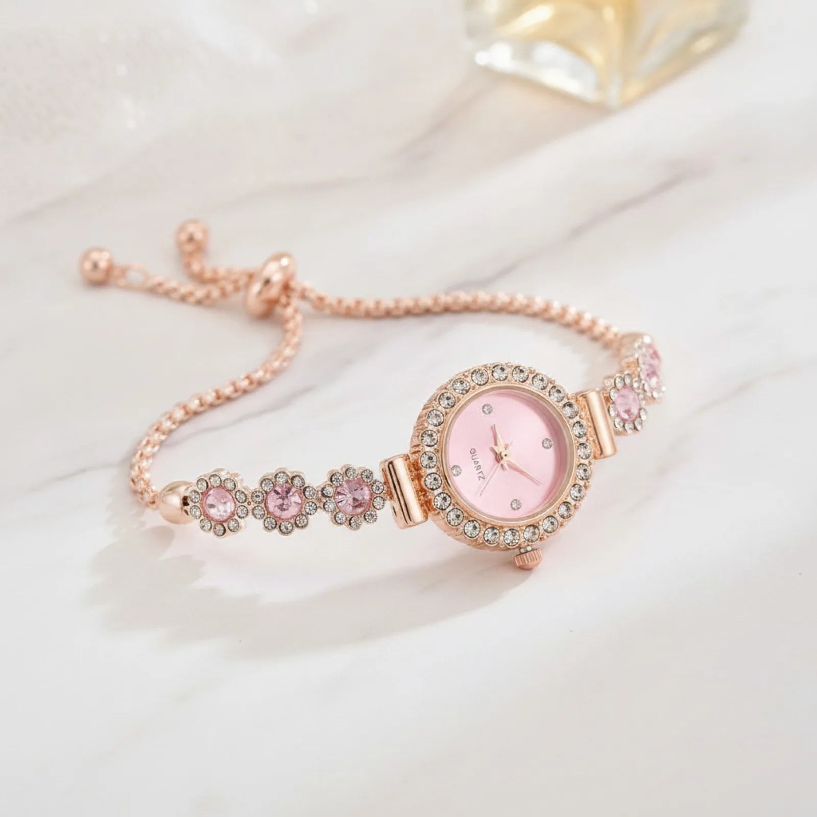 Montre Fleur de Luxe Rose Quartz Strass