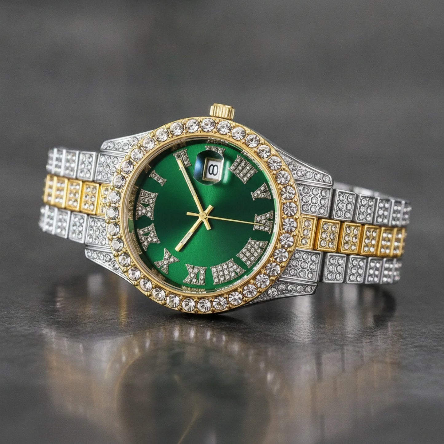 Montre Homme Hip Hop Strass Vert Vintage