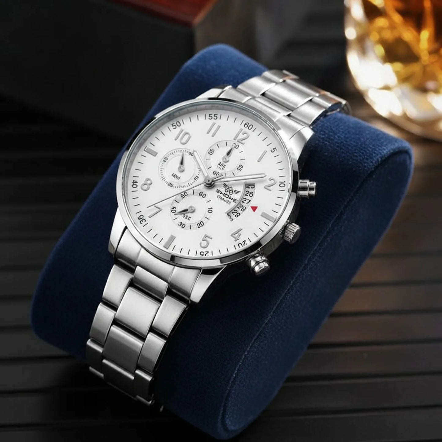 Montre Homme Luxe Argent Blanc Quartz