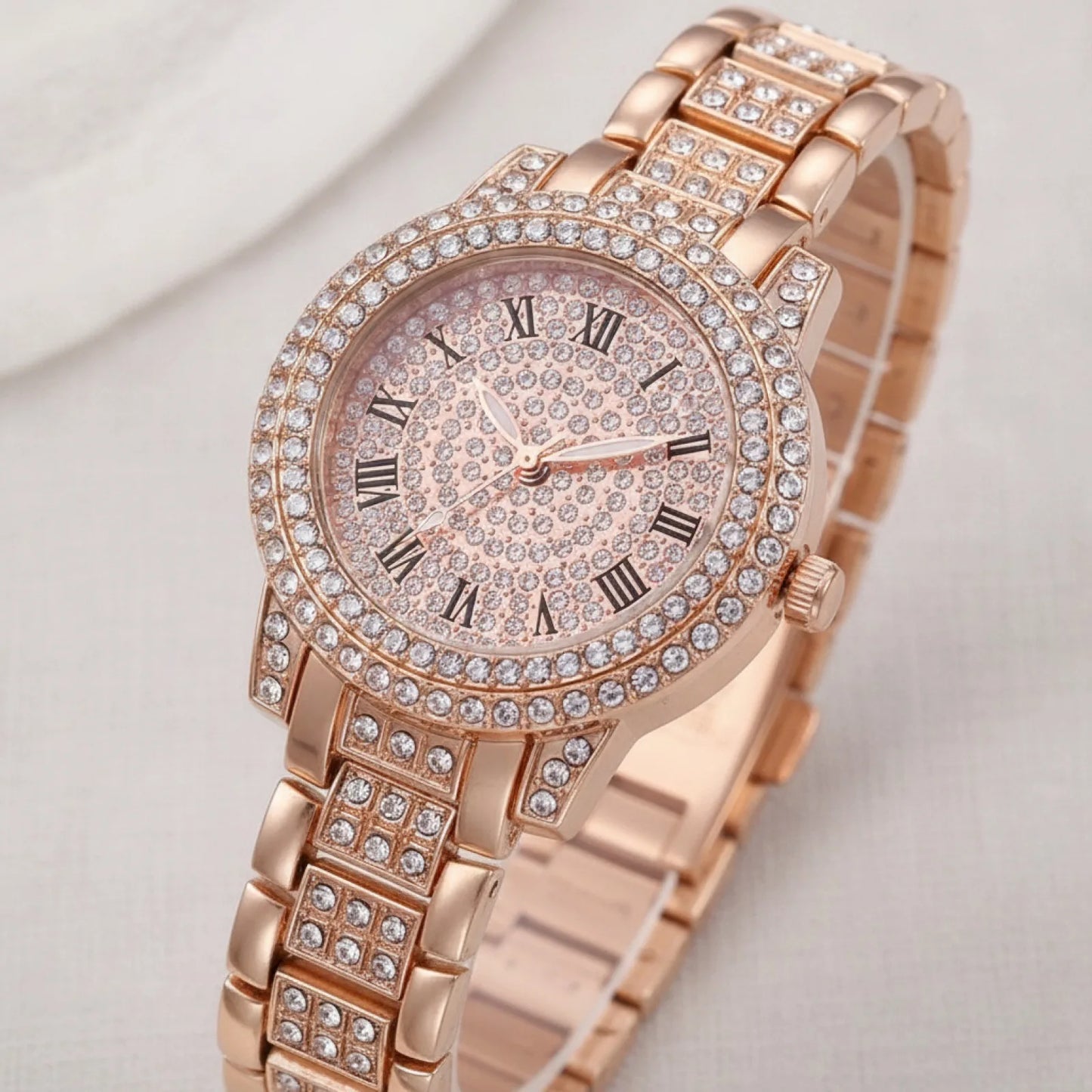 Montre Luxe Rose Cristal Zircon Femme