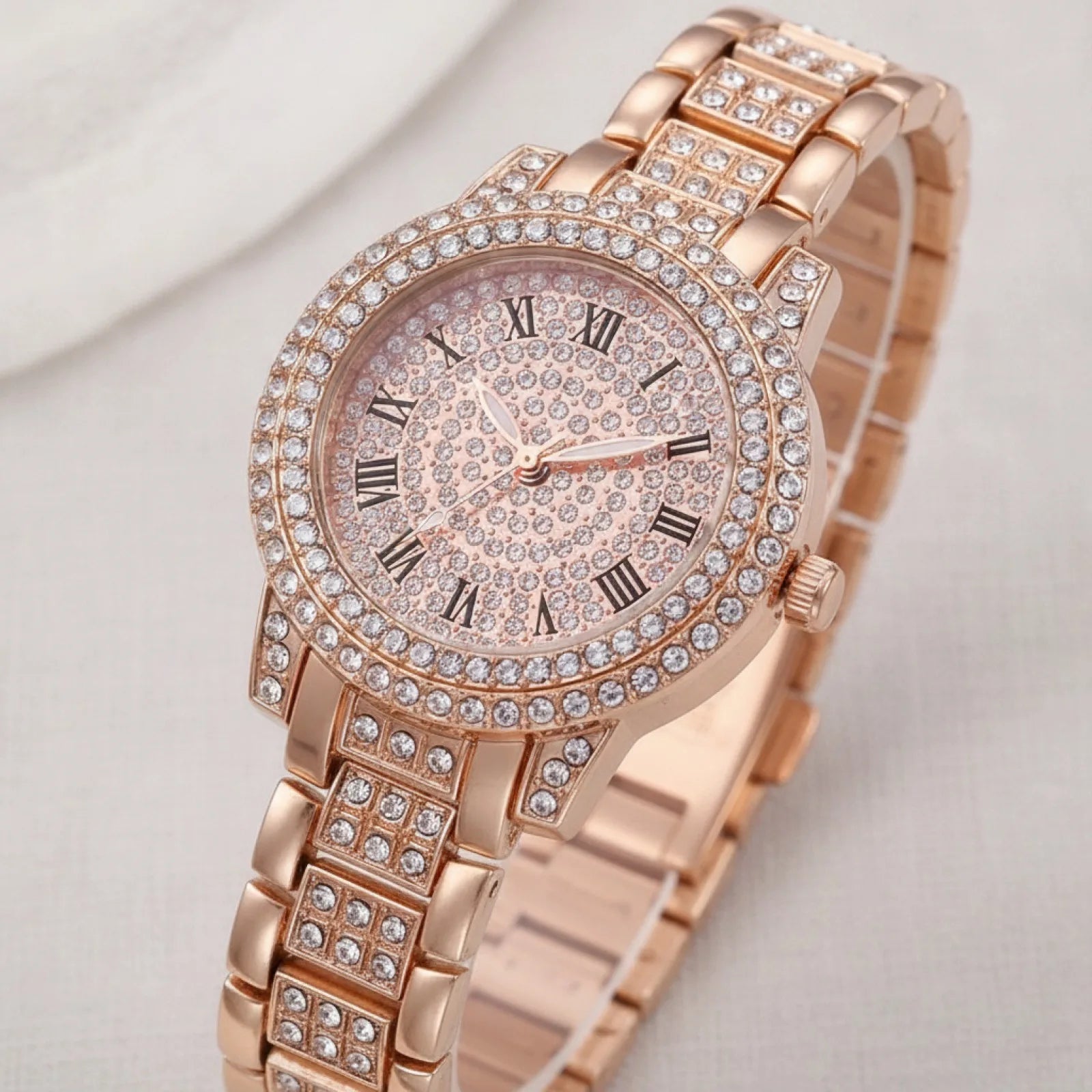 Montre Luxe Rose Cristal Zircon Femme