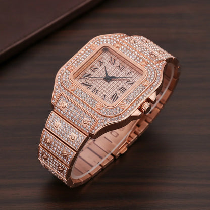 Montre Homme Acier Rose Gold Carrée Échelle Romaine