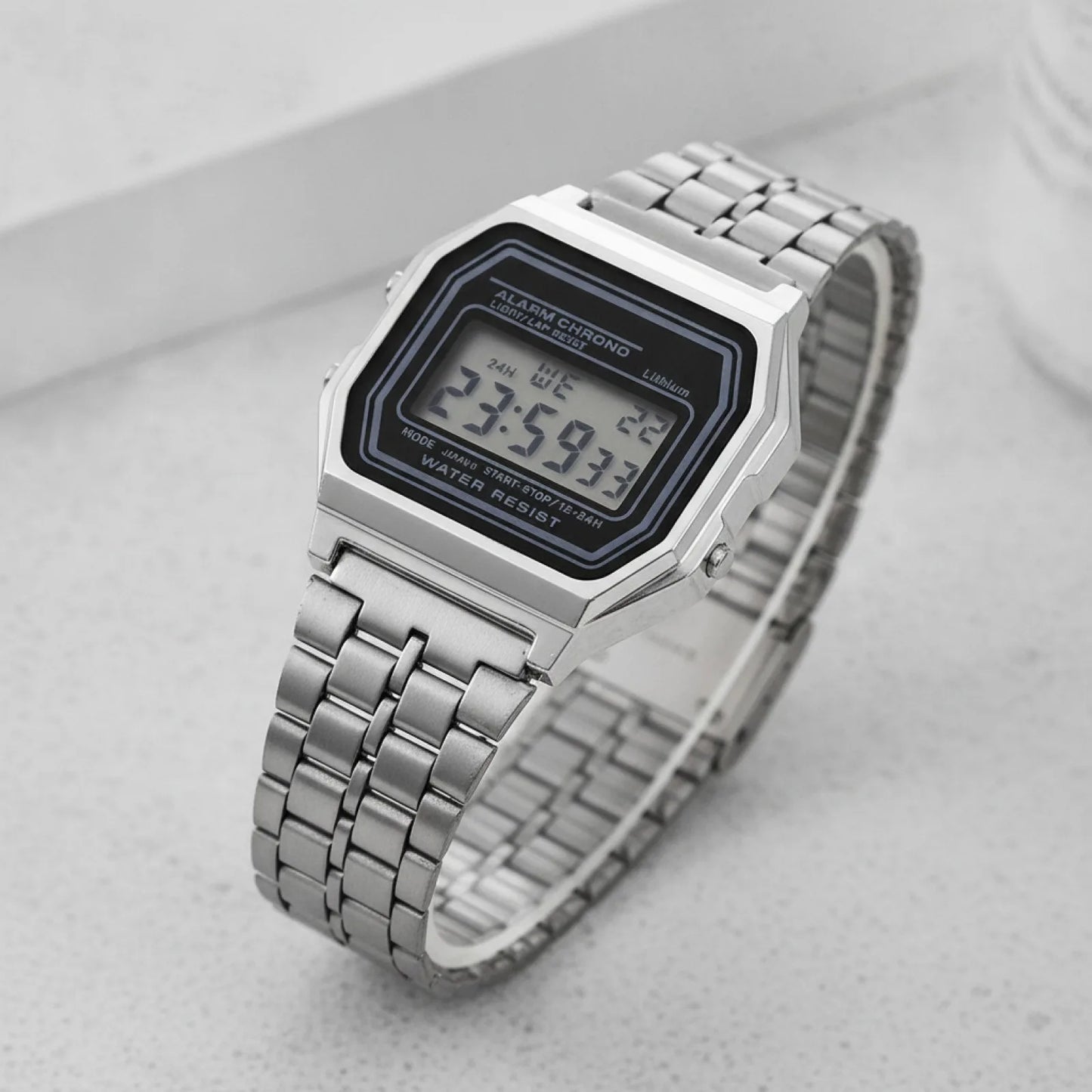 Montre LED Vintage Militaire Argentée Unisexe