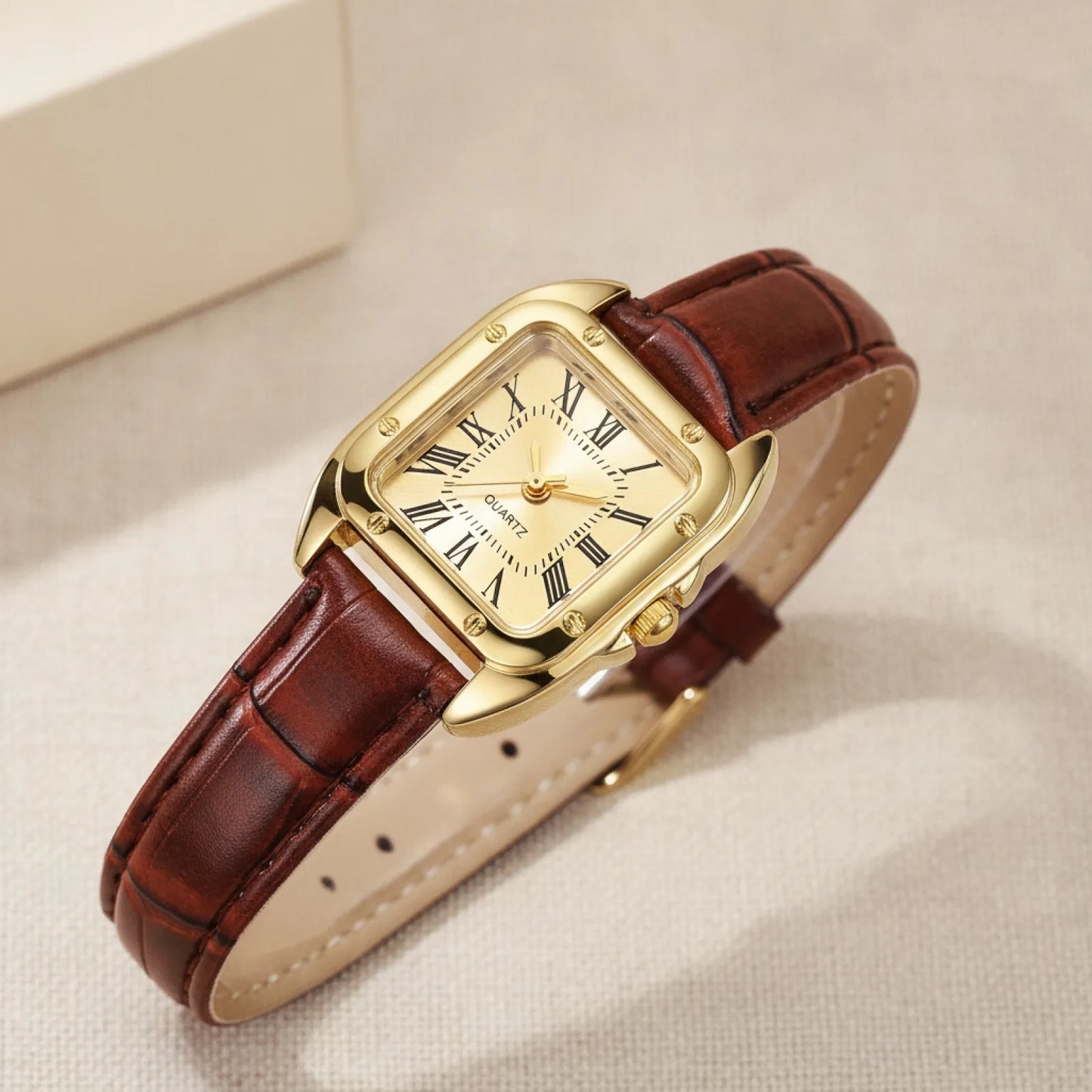 Montre Carrée Femme Cuir & Chiffres Romains