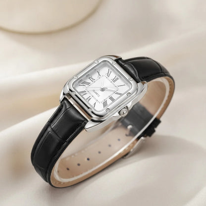 Montre Femme Carrée Cuir & Romaine