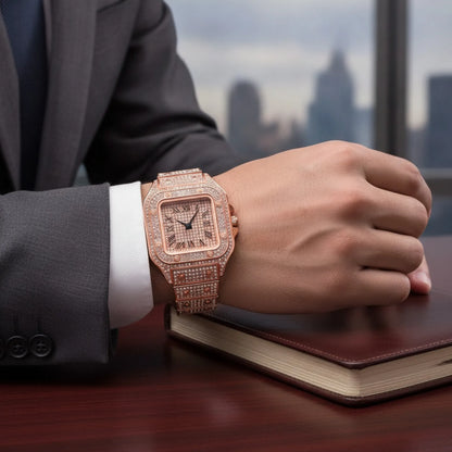 Montre Homme Acier Rose Gold Carrée Échelle Romaine