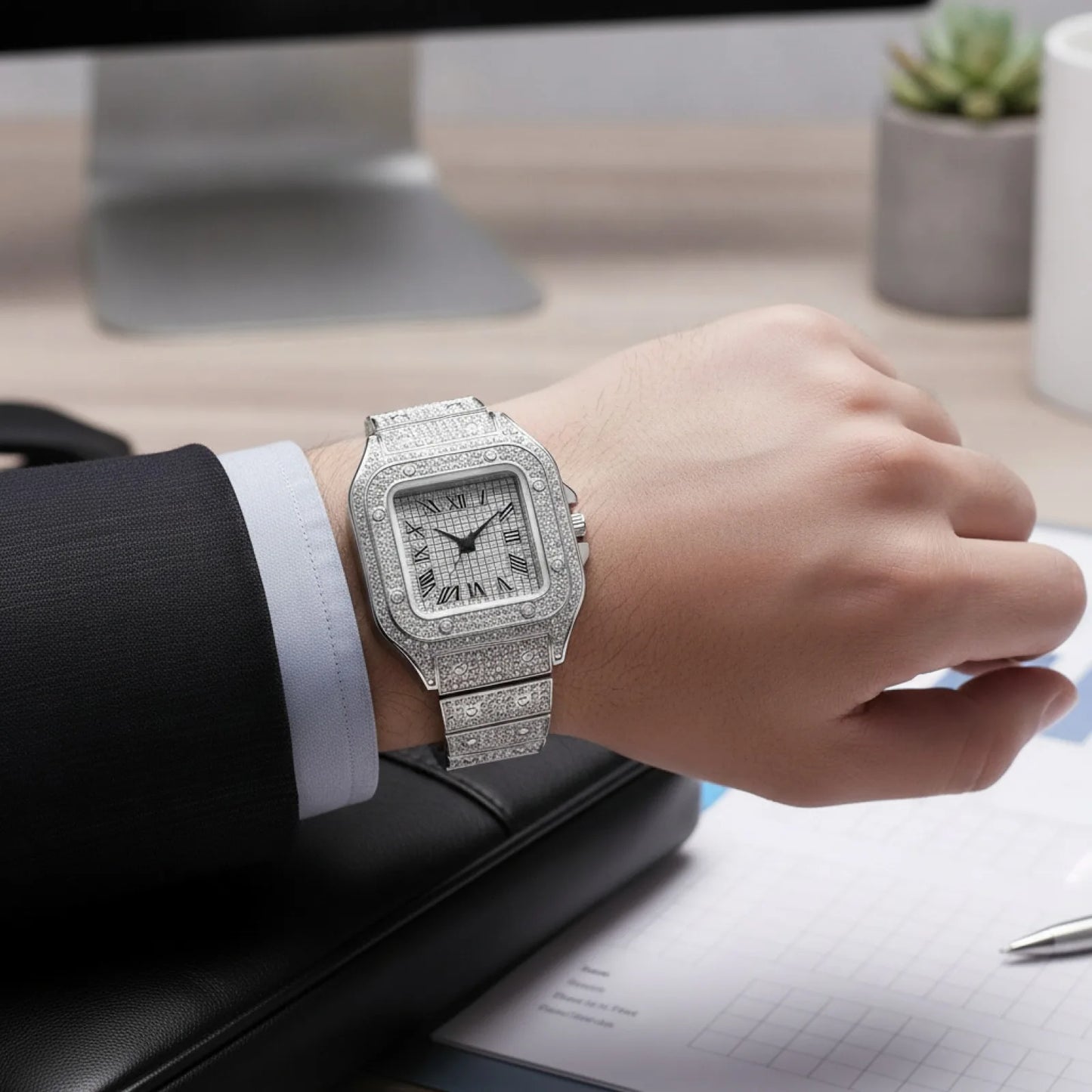Montre Homme Carrée Luxe Acier Inoxydable