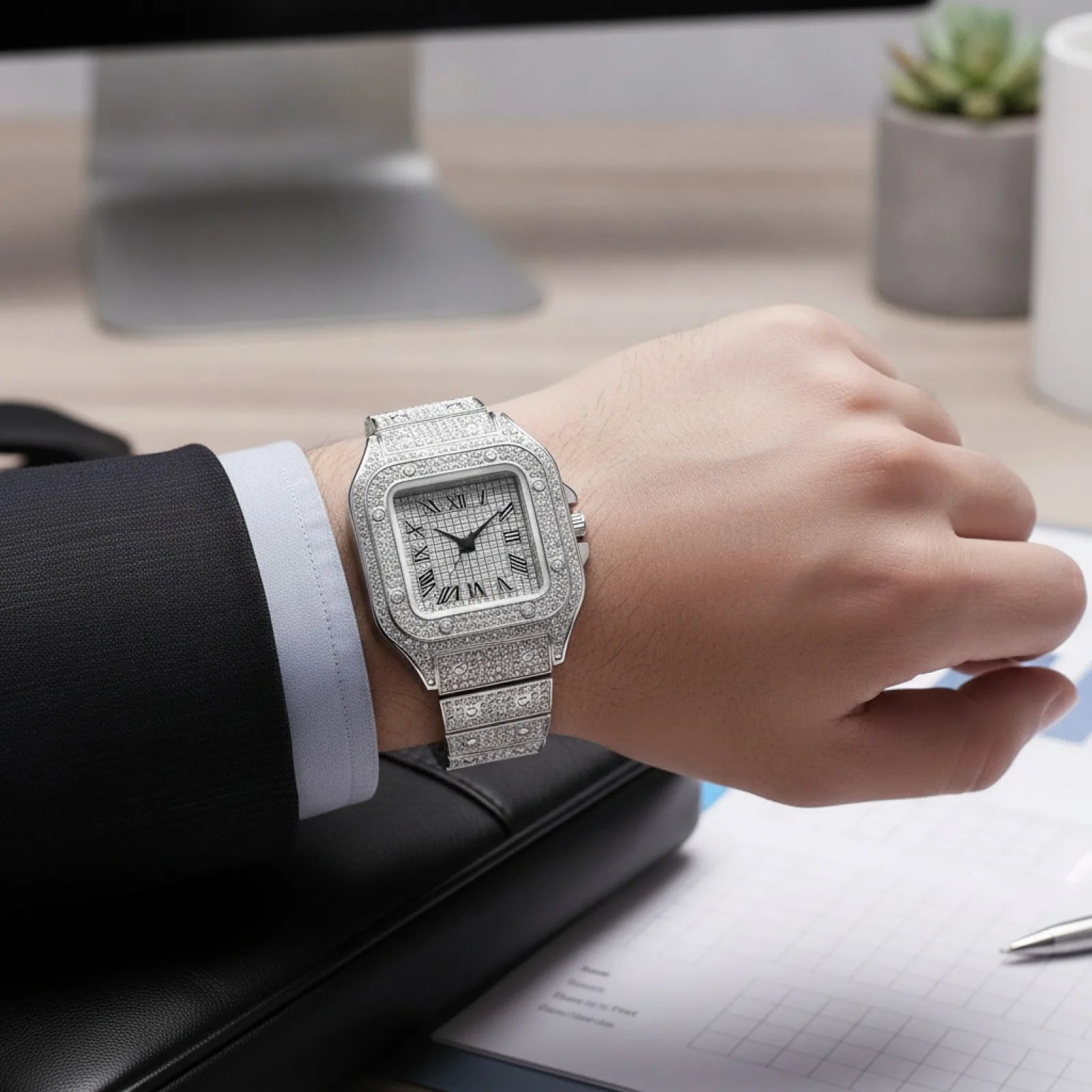 Montre Homme Carrée Luxe Acier Inoxydable
