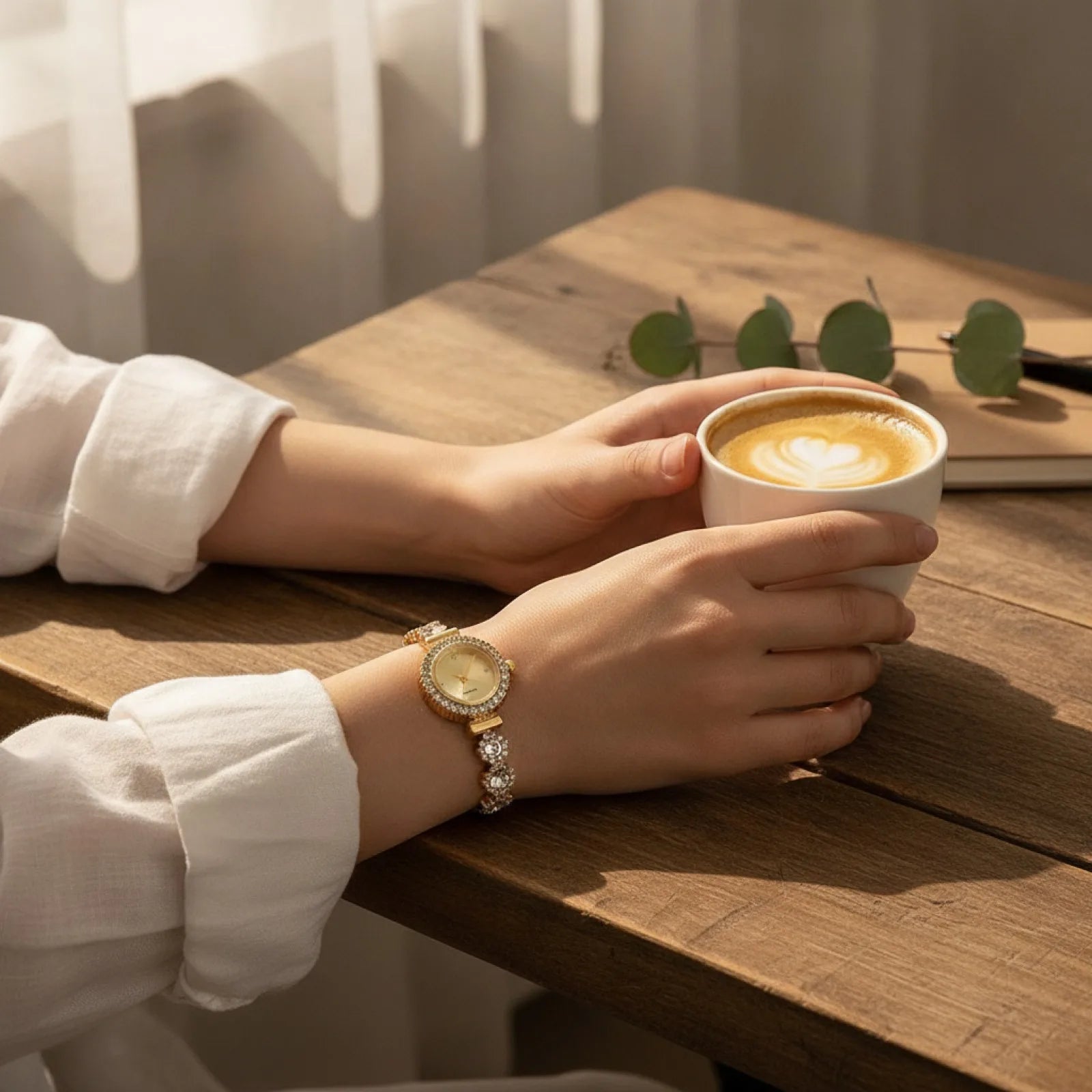 Montre Femme Bracelet Doré Strass & Diamants Florale