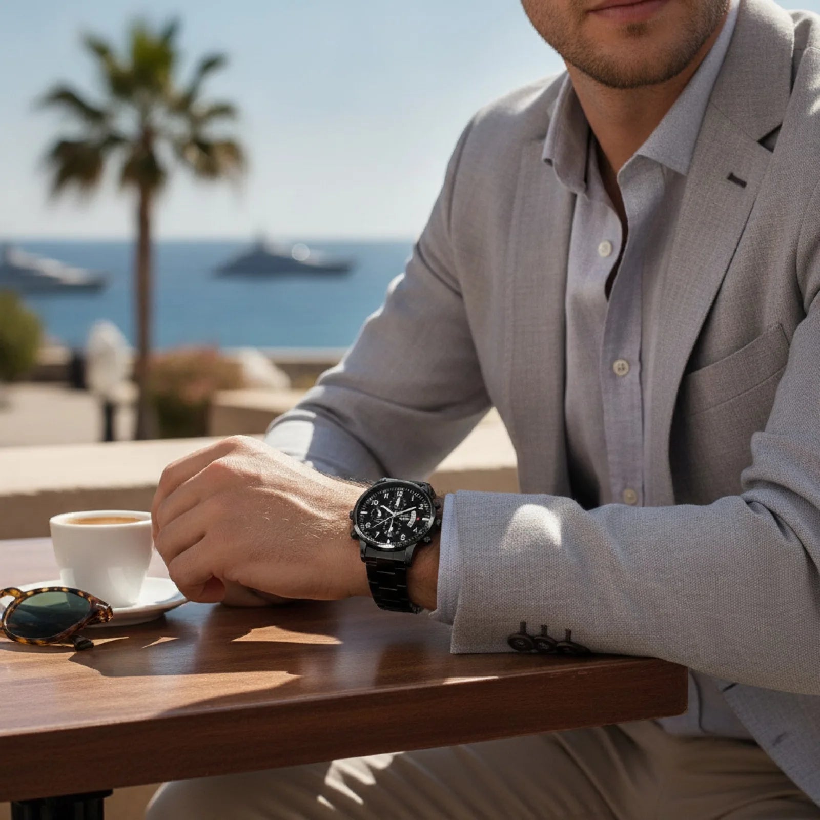 Montre Homme Luxe Quartz Black Silver