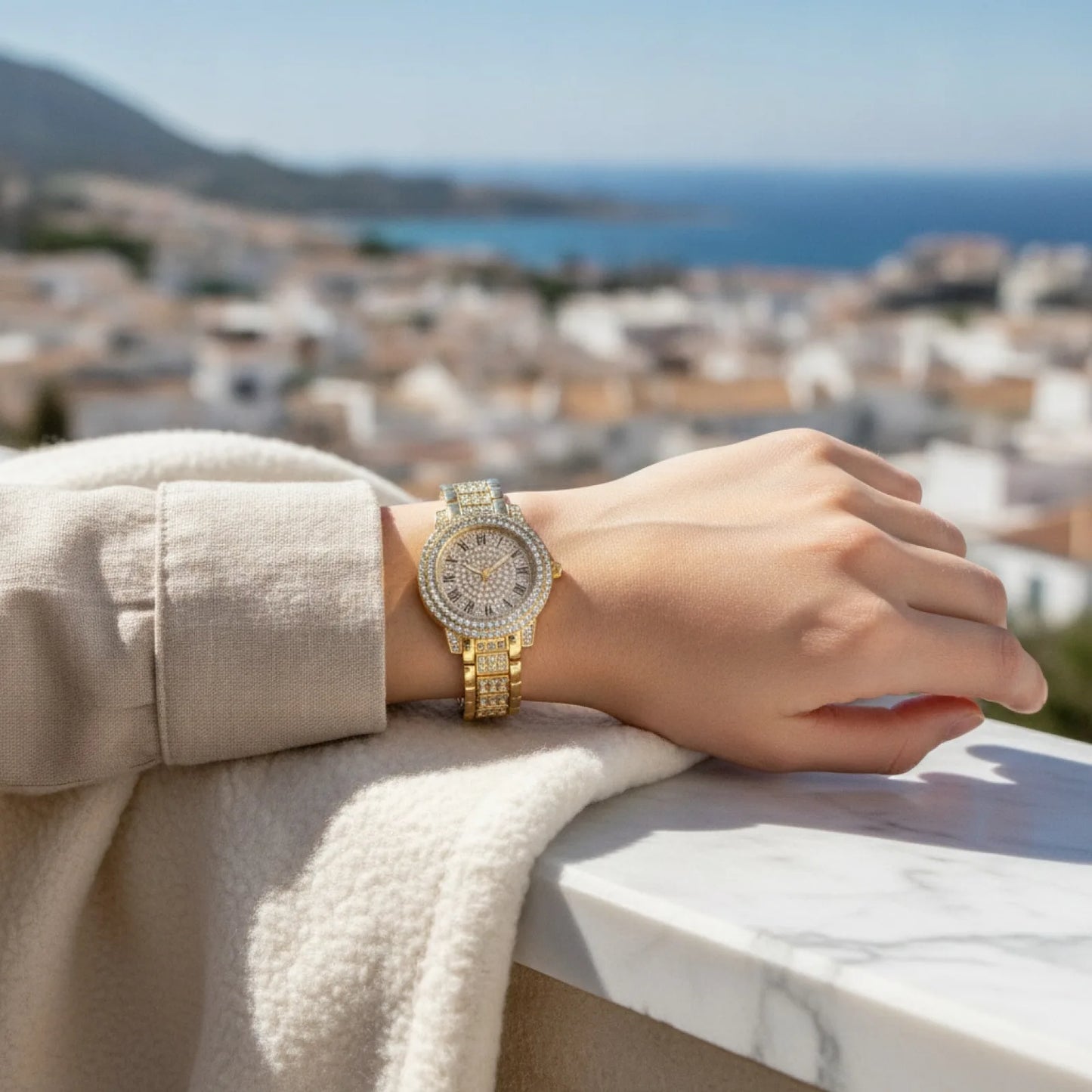 Montre Femme Bracelet Or Strass Cristal Zircon