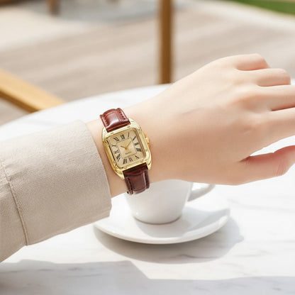 Montre Carrée Femme Cuir & Chiffres Romains