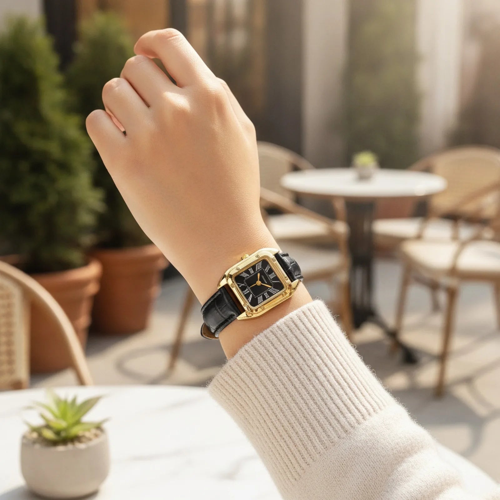 Montre Carrée Femme Cuir Chiffres Romains