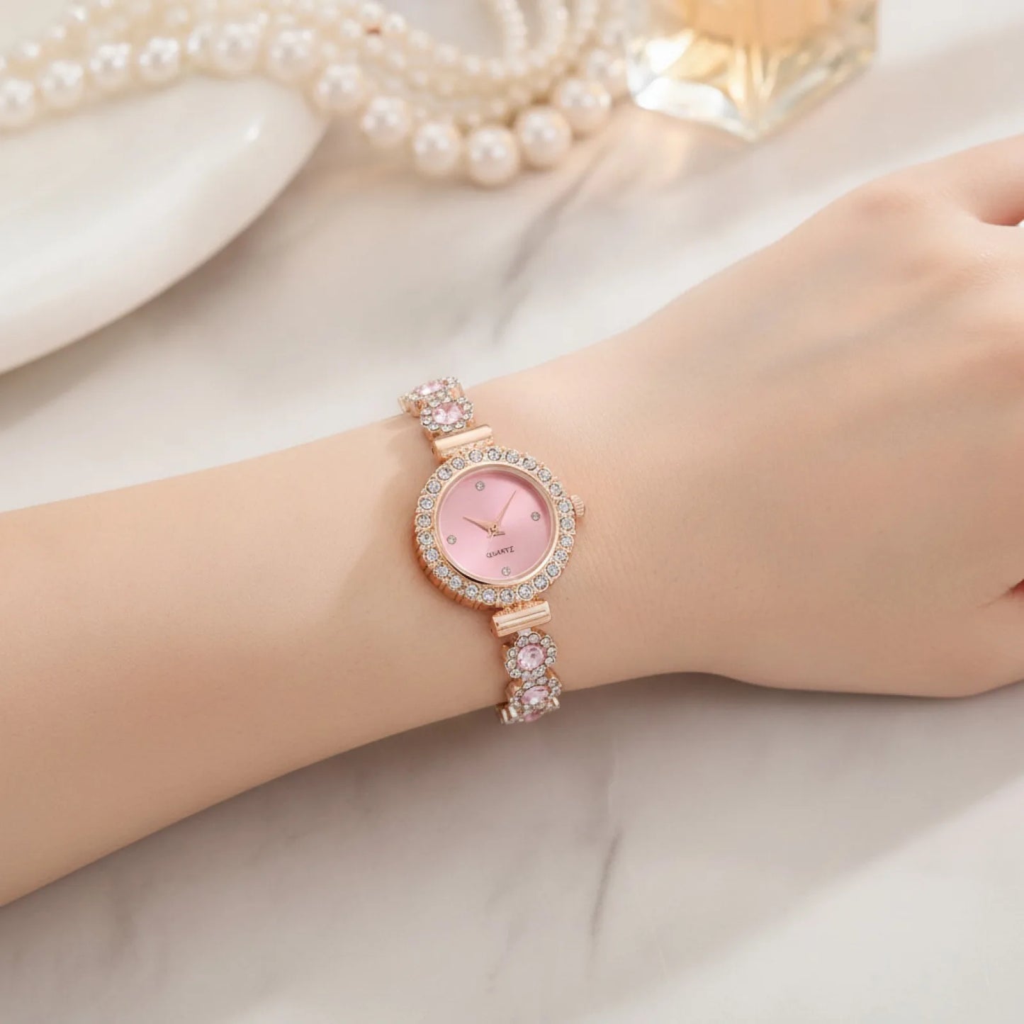 Montre Fleur de Luxe Rose Quartz Strass