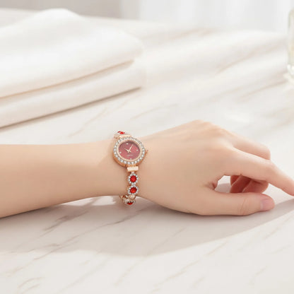 Montre Bracelet Rouge Fleurs & Strass