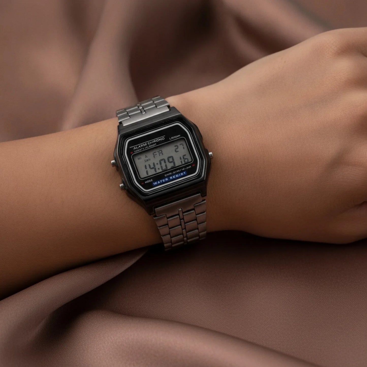 Montre LED Silicone Or Rose & Noir Femme