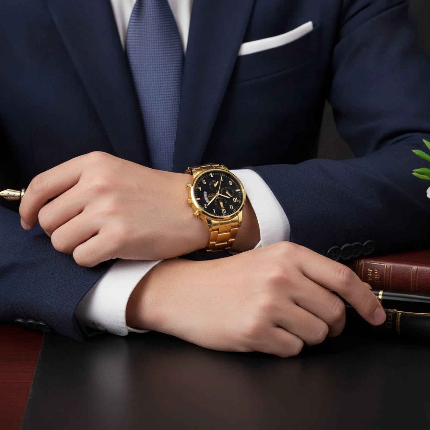 Montre Homme Luxe Quartz Gold Black