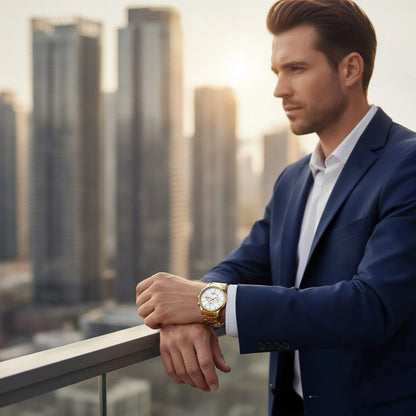 Montre Homme Luxe Gold White